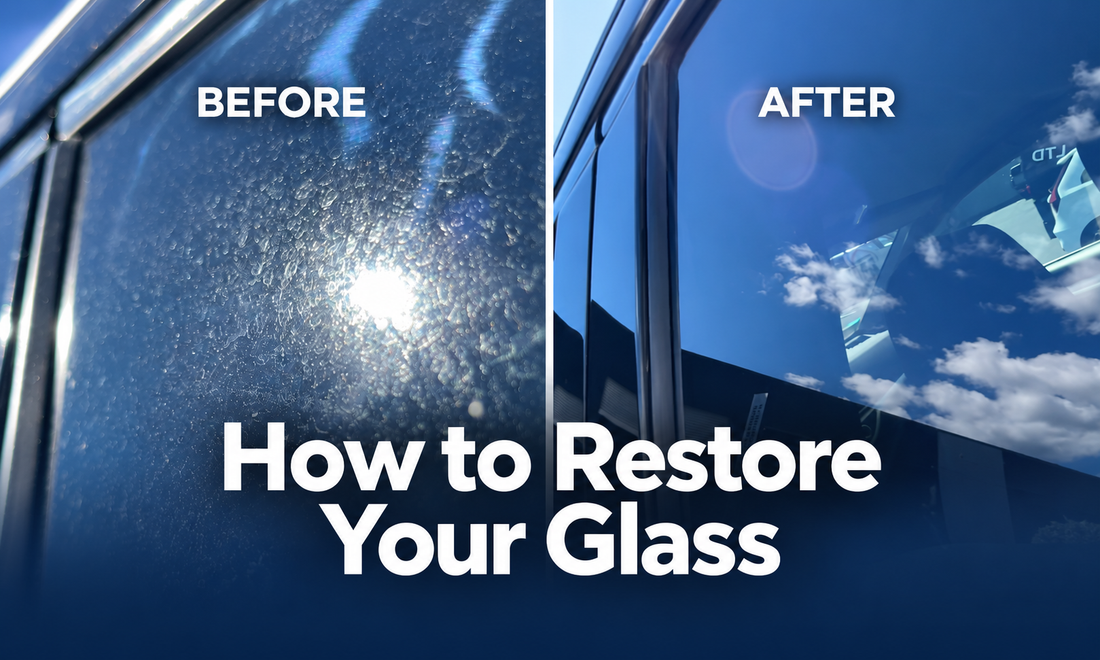 How to Restore Your Glass — before-and-after comparison of cloudy and clear car-window glass